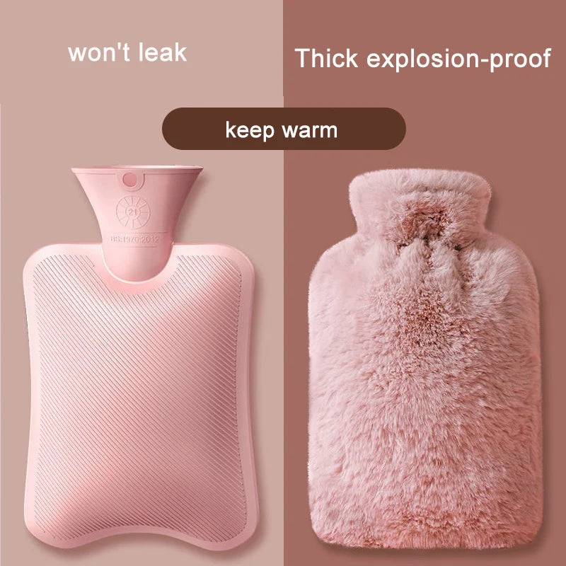 2000ml Winter Plush Hot Water Bag PVC Explosion proof and Heat resistant Hand Warm Waist Bag Suitable for Home Bedding Gifts