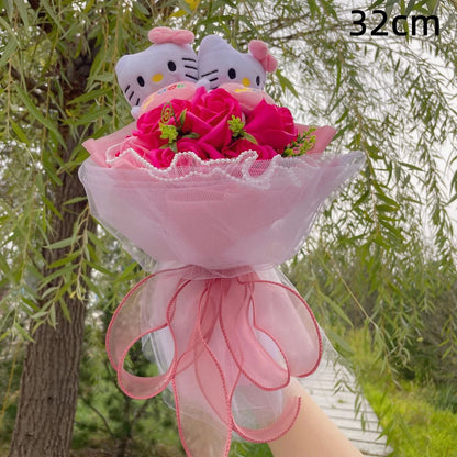 Kawaii Hello Kitty Doll with Artificial Flowers | Sanrio Bouquet Gift