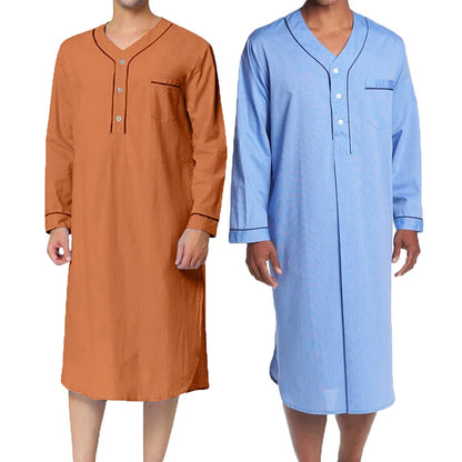 Casual Men Sleepwear Robes Nightgown Long Sleeve V Neck Loose Homewear Pajamas Night Dress Men Nightwear Bathrobes Dressing Gown