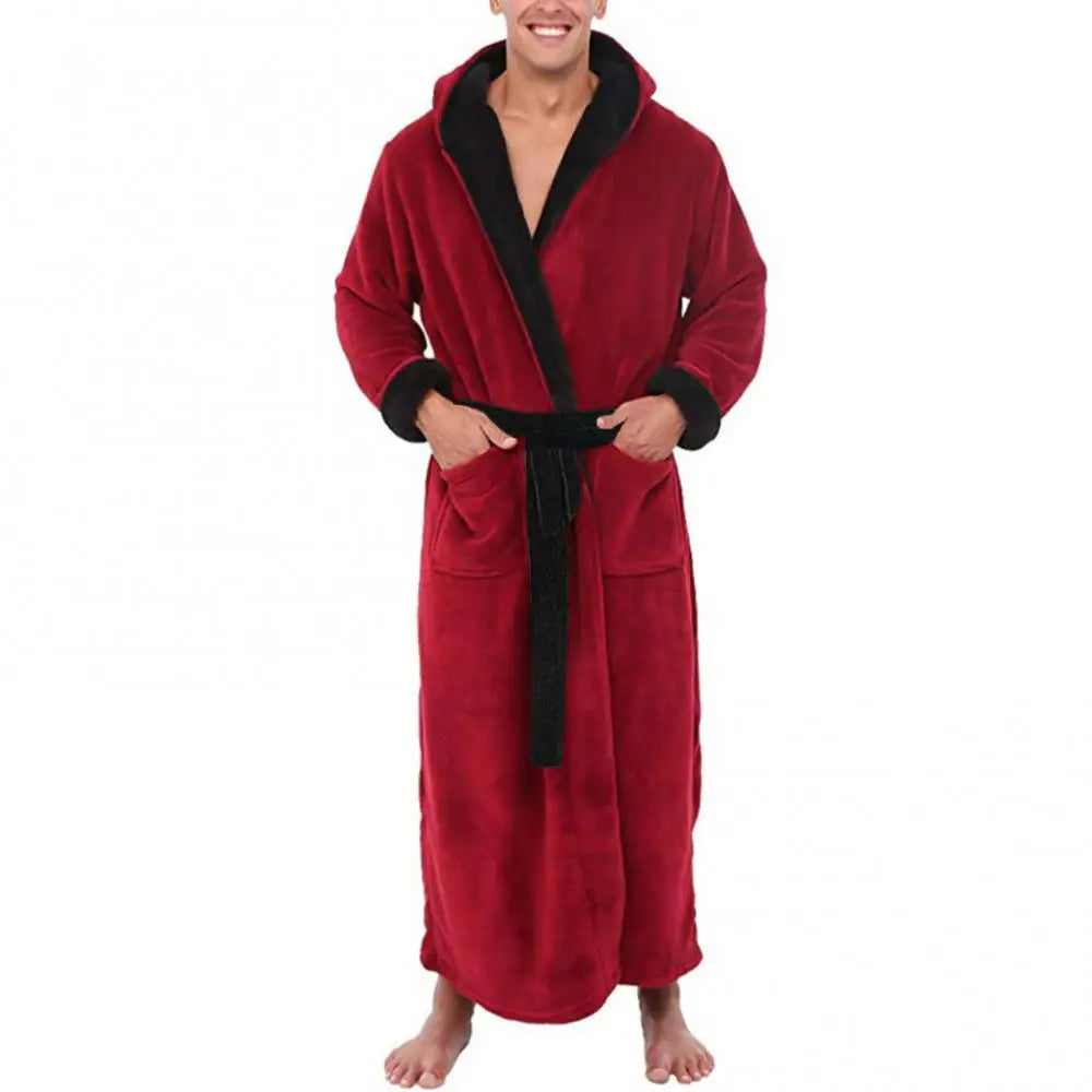 Mens Bathrobe Man Long Sleeve Winter Warm Nightwear Casual Flannel Robe Sleepwear Plush Male Bath Robe Nightgown