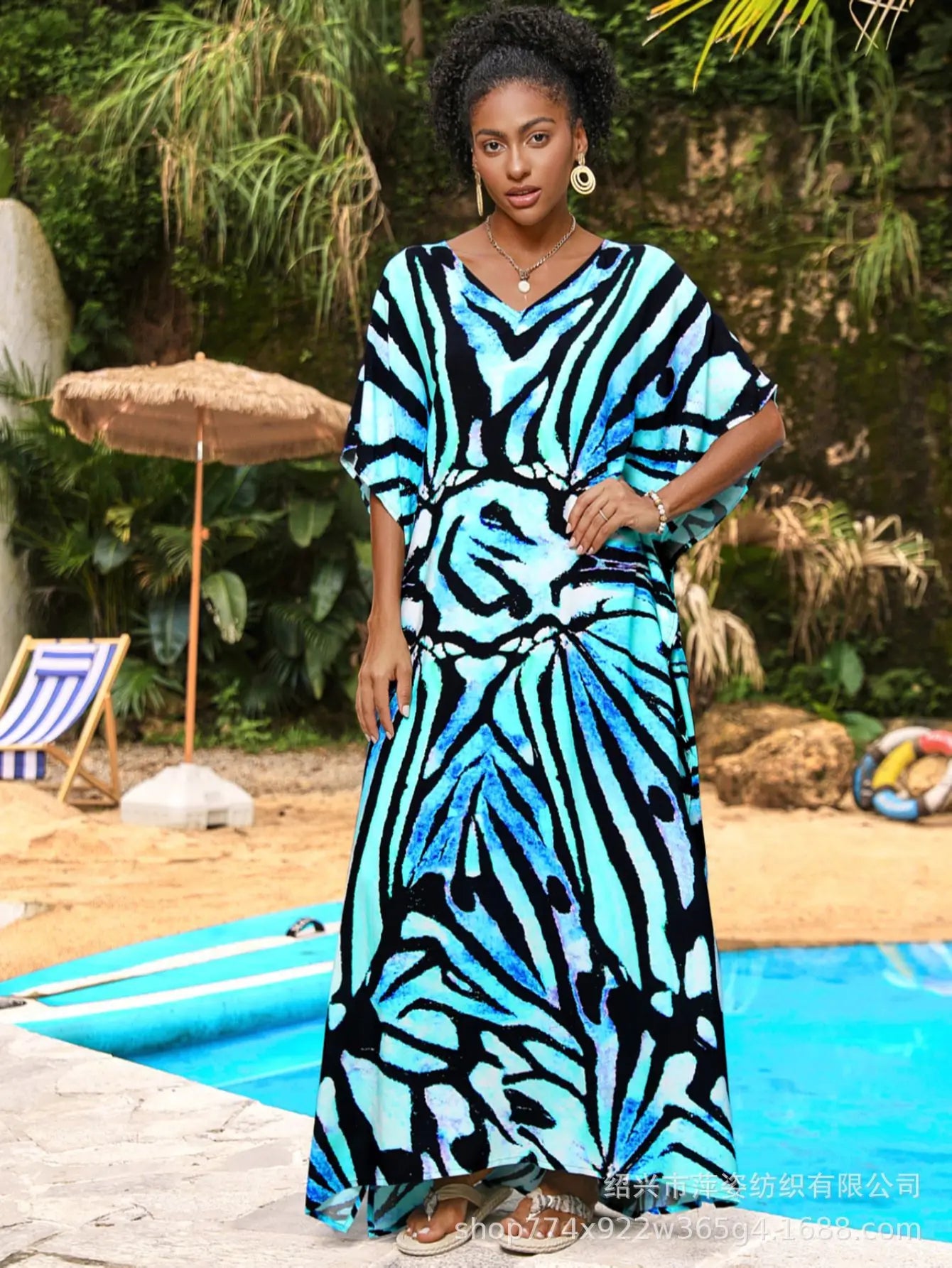 Women Floral Print Caftans Bathing Suit Cover Ups Plus Size Long Beach Cover Up Dress Kaftan Dresses