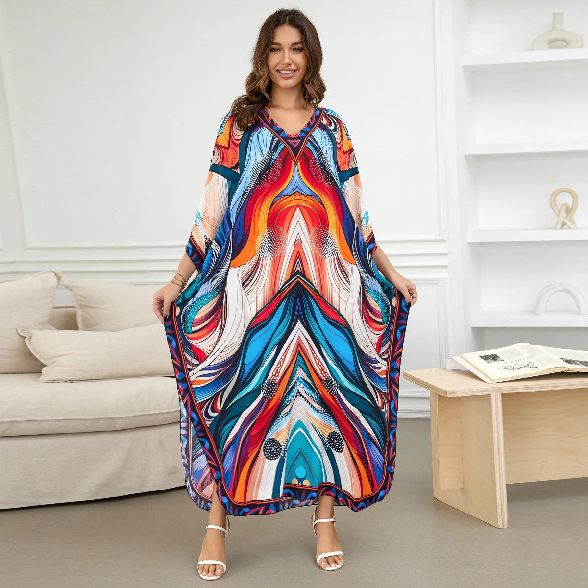 Beach Cover Ups for Swimwear Women Printed Kaftans Summer Holiday Bathing Suits Factory Supply