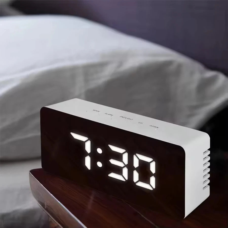 LED Mirror Digital Alarm Clock with Snooze & Temperature Display