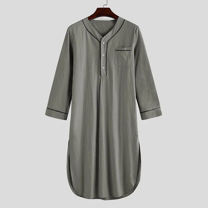 Casual Men Sleepwear Robes Nightgown Long Sleeve V Neck Loose Homewear Pajamas Night Dress Men Nightwear Bathrobes Dressing Gown