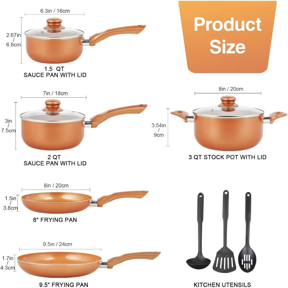 11-Piece Ultra Nonstick Pots & Pans Set, Copper with Ceramic Coating