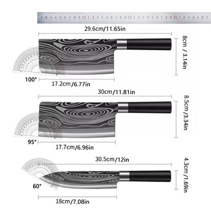 Laser Damascus Knife Set – Chef, Meat, Fruit Knives & Scissors