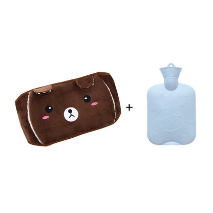 1 Set 1000ml Hot Water Bottle Bag With Plush Waist Cover For Pain Relief Winter Warm Waist Bag Stomach Abdominal Band Wrap