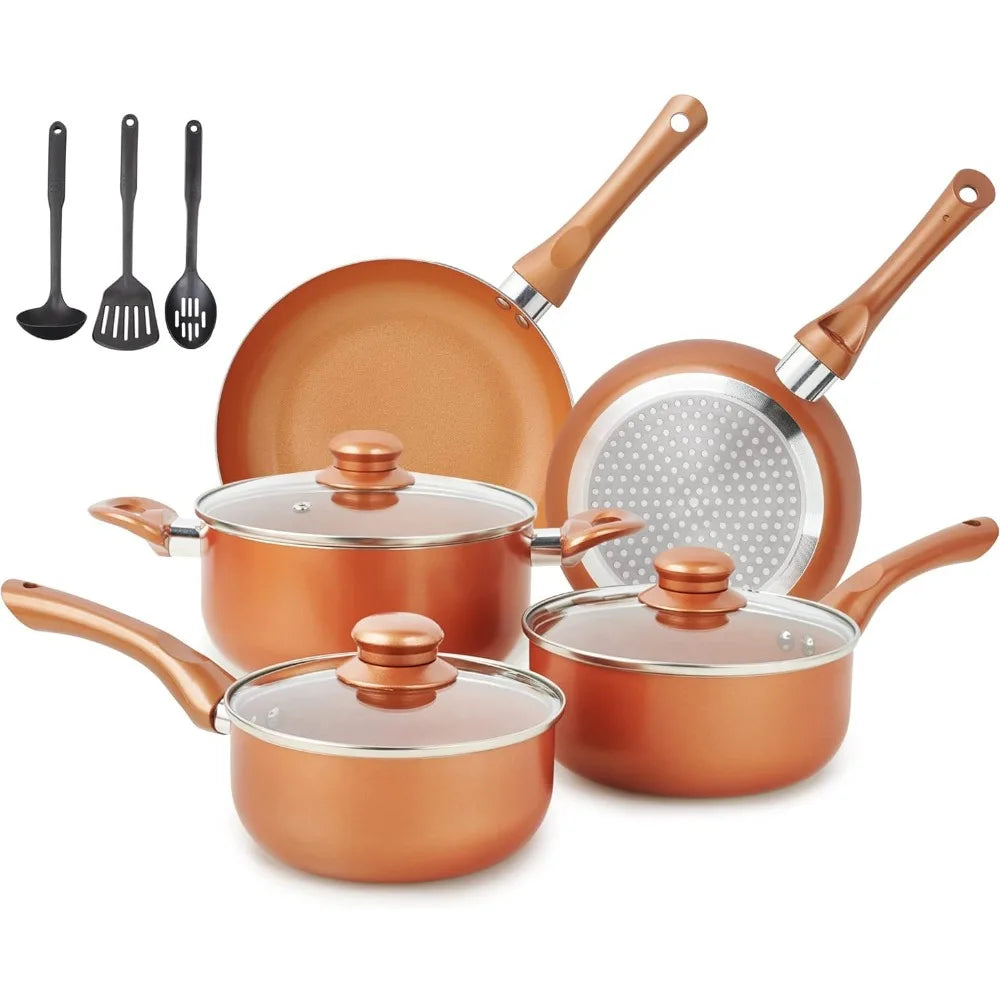 11-Piece Ultra Nonstick Pots & Pans Set, Copper with Ceramic Coating