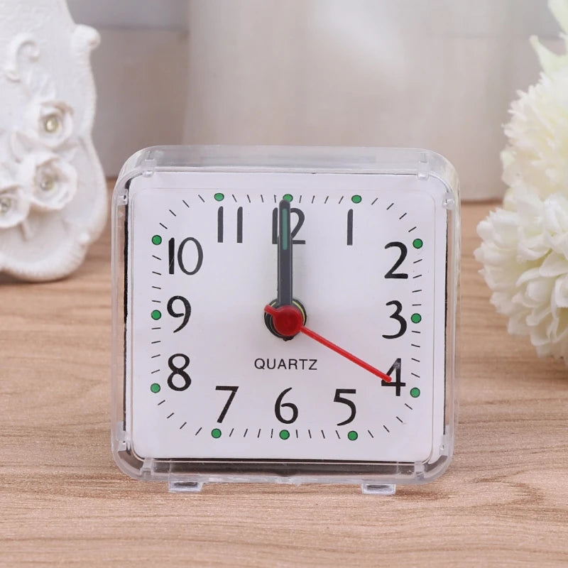 Mini Square Analog Alarm Clock | Silent Non-Ticking Design