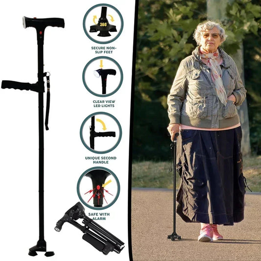 Height Adjustable Walking Stick | LED Light & Voice Alert