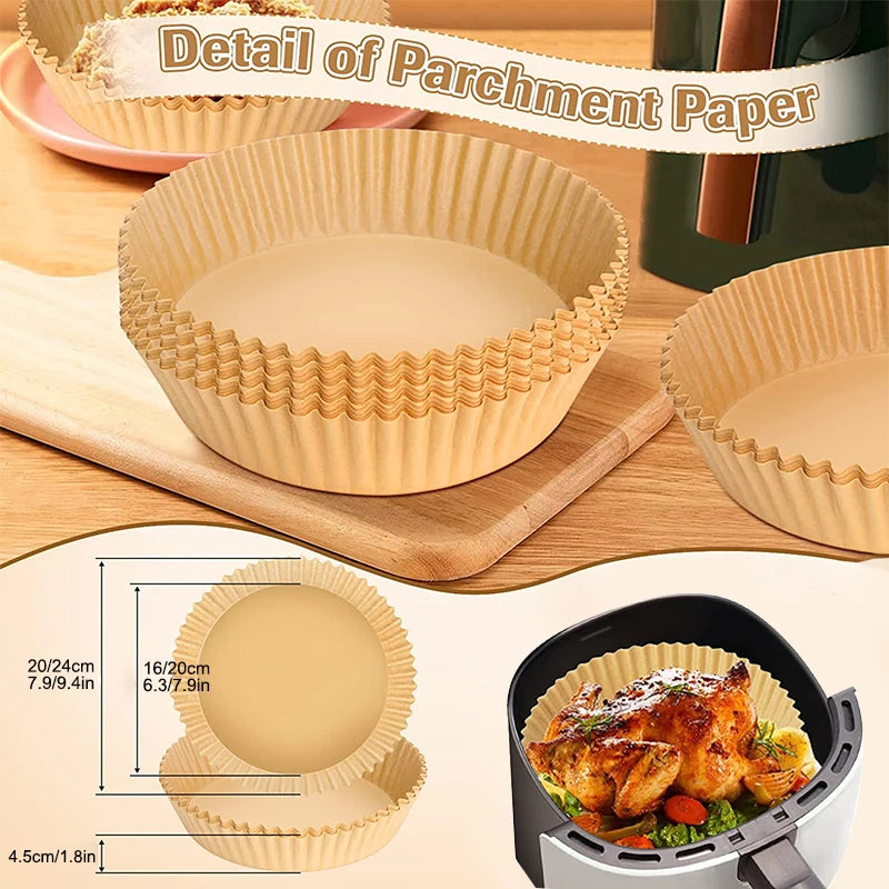 50Pcs Air Fryer Disposable Parchment Paper Liner Oil-proof Paper Tray Non-Stick Baking Mat Air Fryer Accessories SquareRound