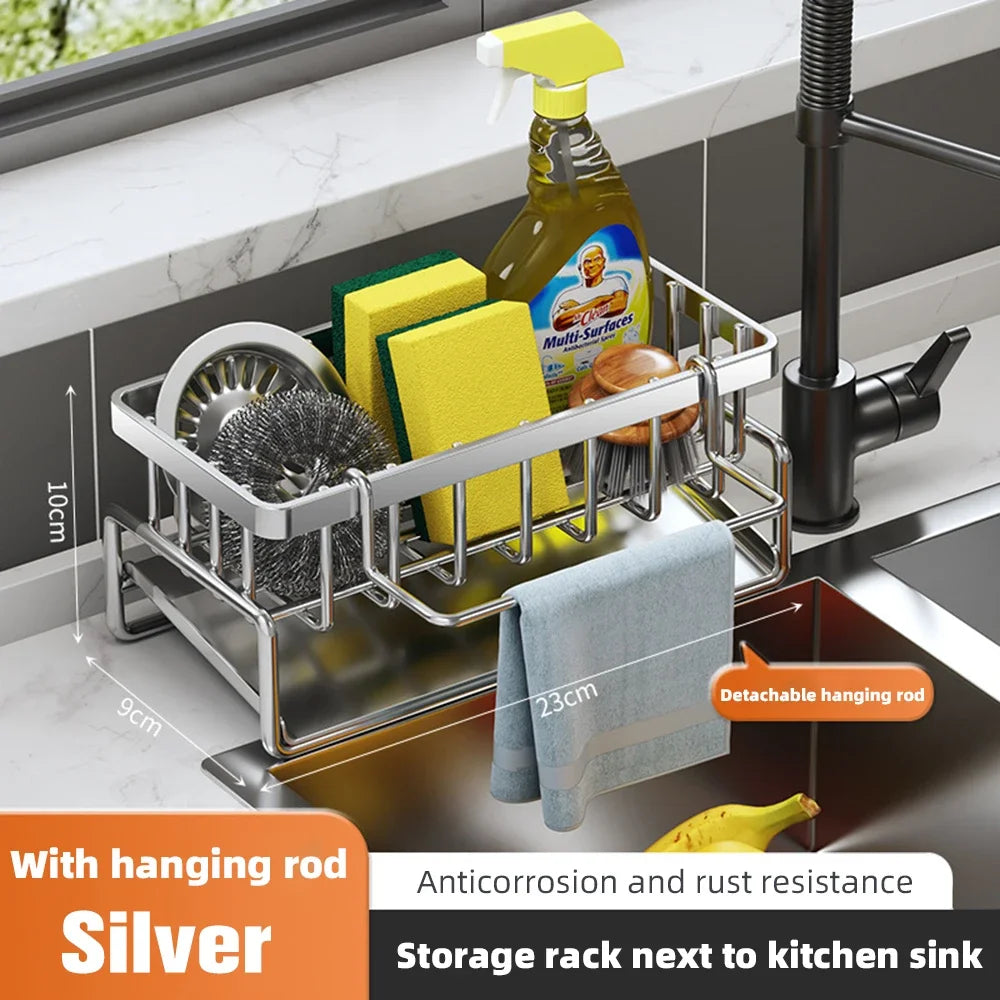 Stainless Steel Sink Shelf – Self-Draining Soap & Sponge Organizer