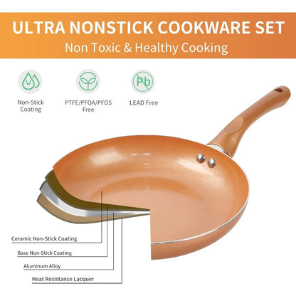 11-Piece Ultra Nonstick Pots & Pans Set, Copper with Ceramic Coating