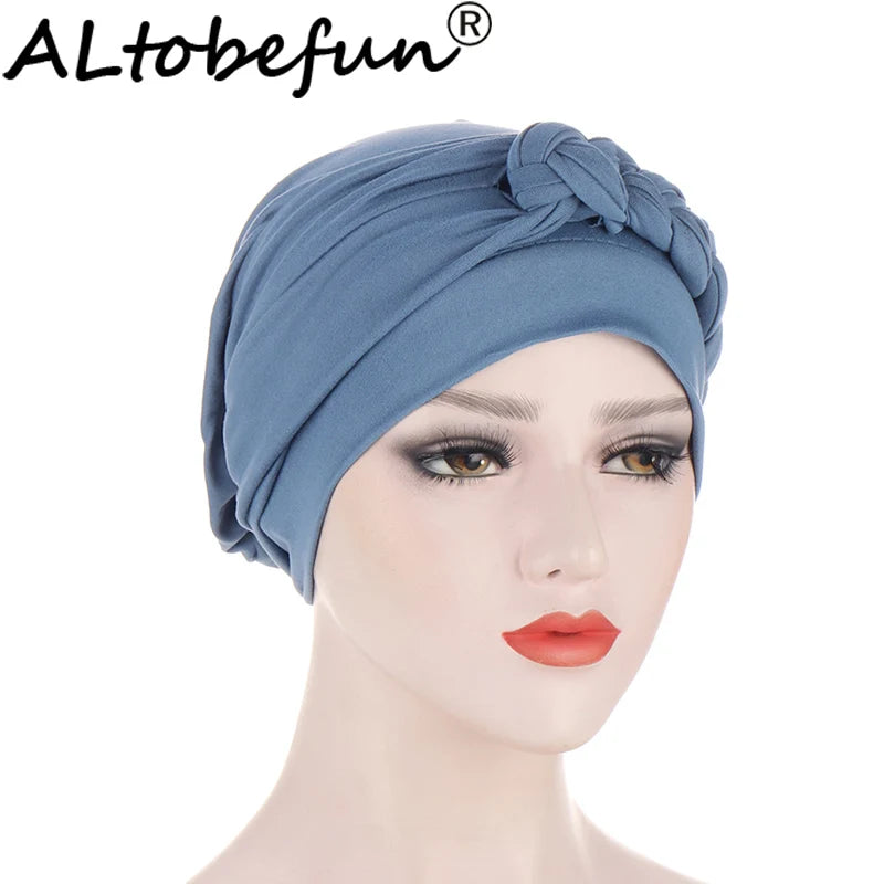 ALTOBEFUN Lady Rural Caps Girl Dots Women Bandanas  Stretchy Turban Cap Female Chemotherapy Headwear Braid Hat Polyester HT193