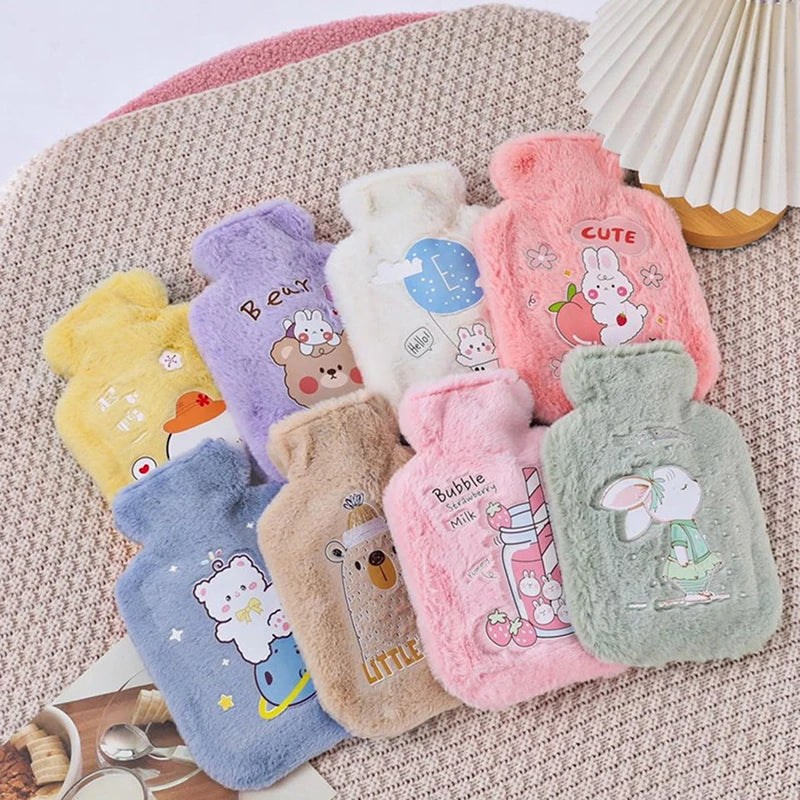 Cartoon Plush Rabbit Bear Hot Water Bottle Water Filling Velvet Small Portable Student Hand Warmer Cute Warm Water Bag