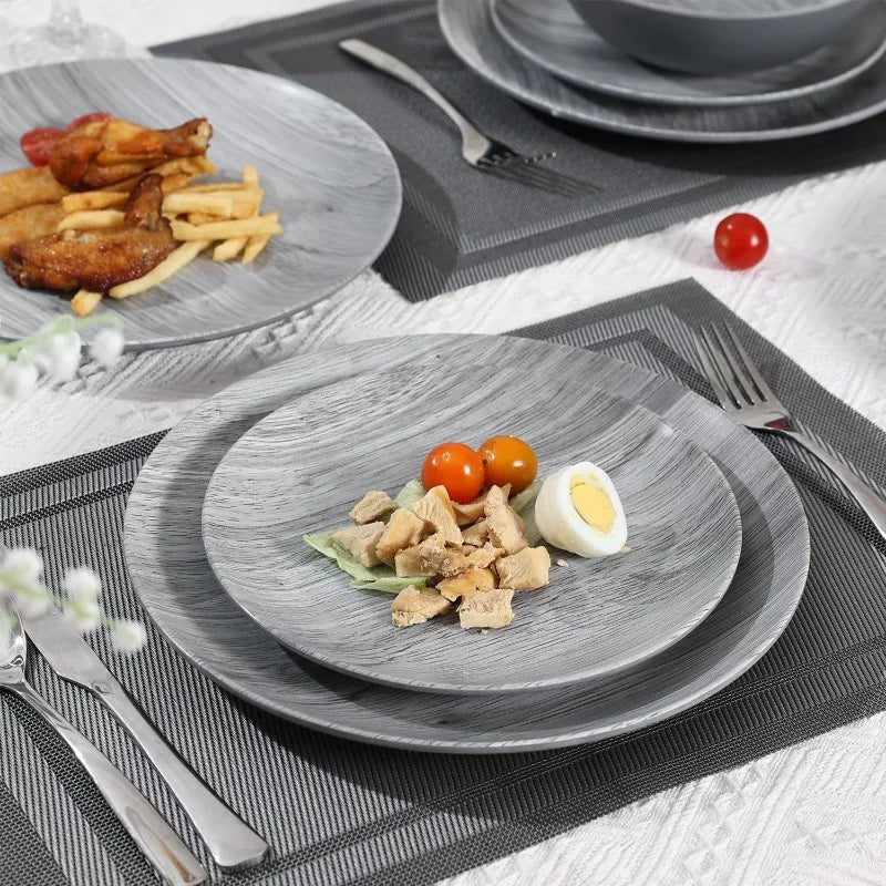 12pcs Melamine Dinnerware Set for Indoor Bamboo Pattern Dishes