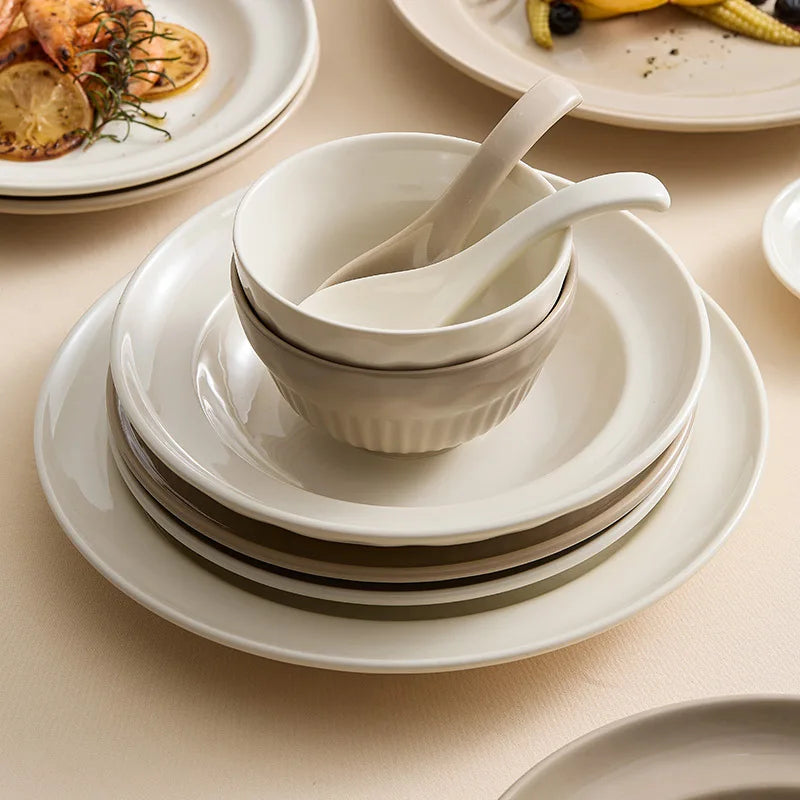 Cream Style Ceramic Bowl Set | High-End Japanese & Chinese Tableware, Kitchen Accessories