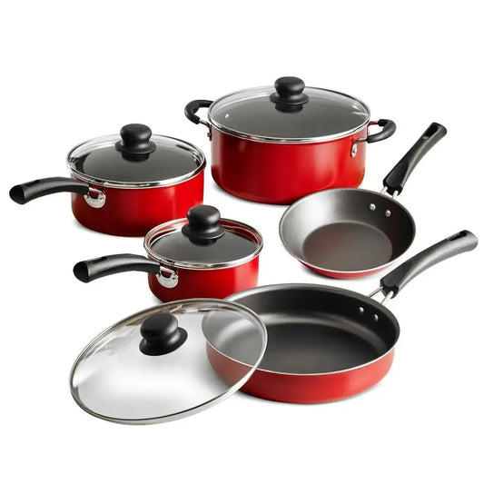 Nonstick Red Cookware 9-Piece Set with Dutch Oven & Saute Pan