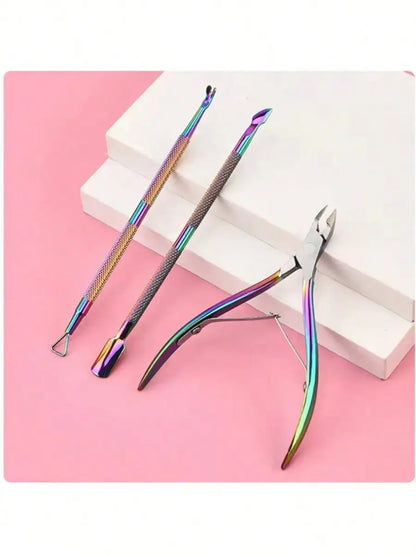 3 Pcs/Set Professional Stainless Steel Nail Cutter Scissor Nippers Muti Function Cuticle Pusher Remover Nail Care Manicure Kits