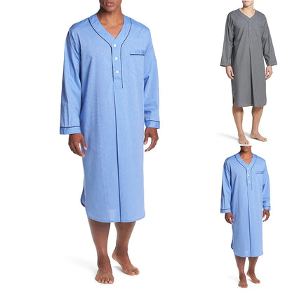 Men Loose V Neck Long Sleeve Nightgown Pajamas Comfy Cotton Sleepwear Top Shirt Homewear Robe Casual Long Nightdress