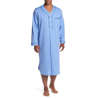 Men Loose V Neck Long Sleeve Nightgown Pajamas Comfy Cotton Sleepwear Top Shirt Homewear Robe Casual Long Nightdress