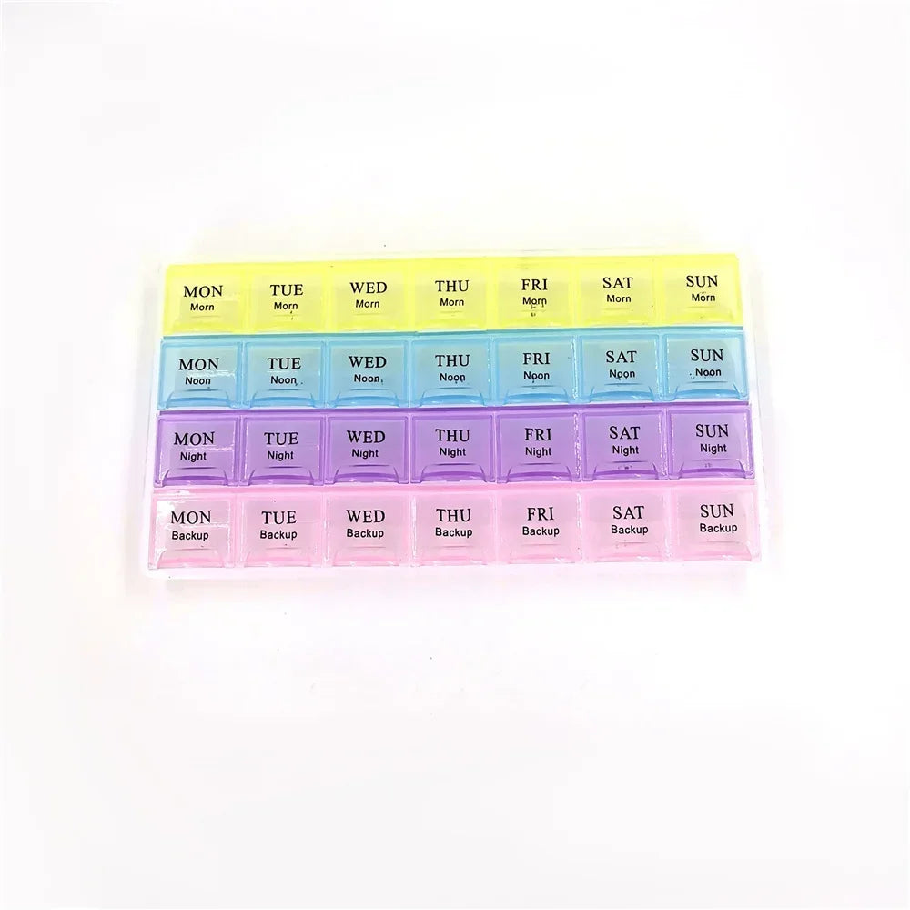 1PCS 4 Row 28 Squares/3Rows 21Grids/2Row 14Grids Weekly 7 Days Tablet Pill Box Holder Medicine Storage Organizer Container Case