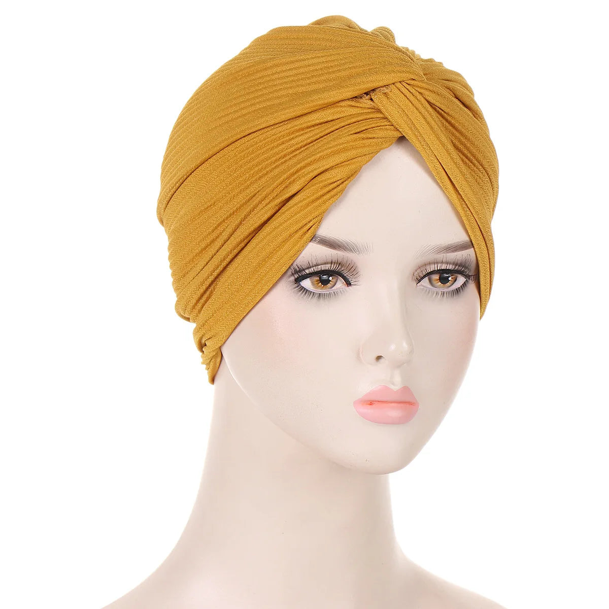 Rippled Twist Turban Caps for Women Muslim Headscarf Bonnet Stretchy Female Head Wraps Solid Cotton Turbante Indian Hat