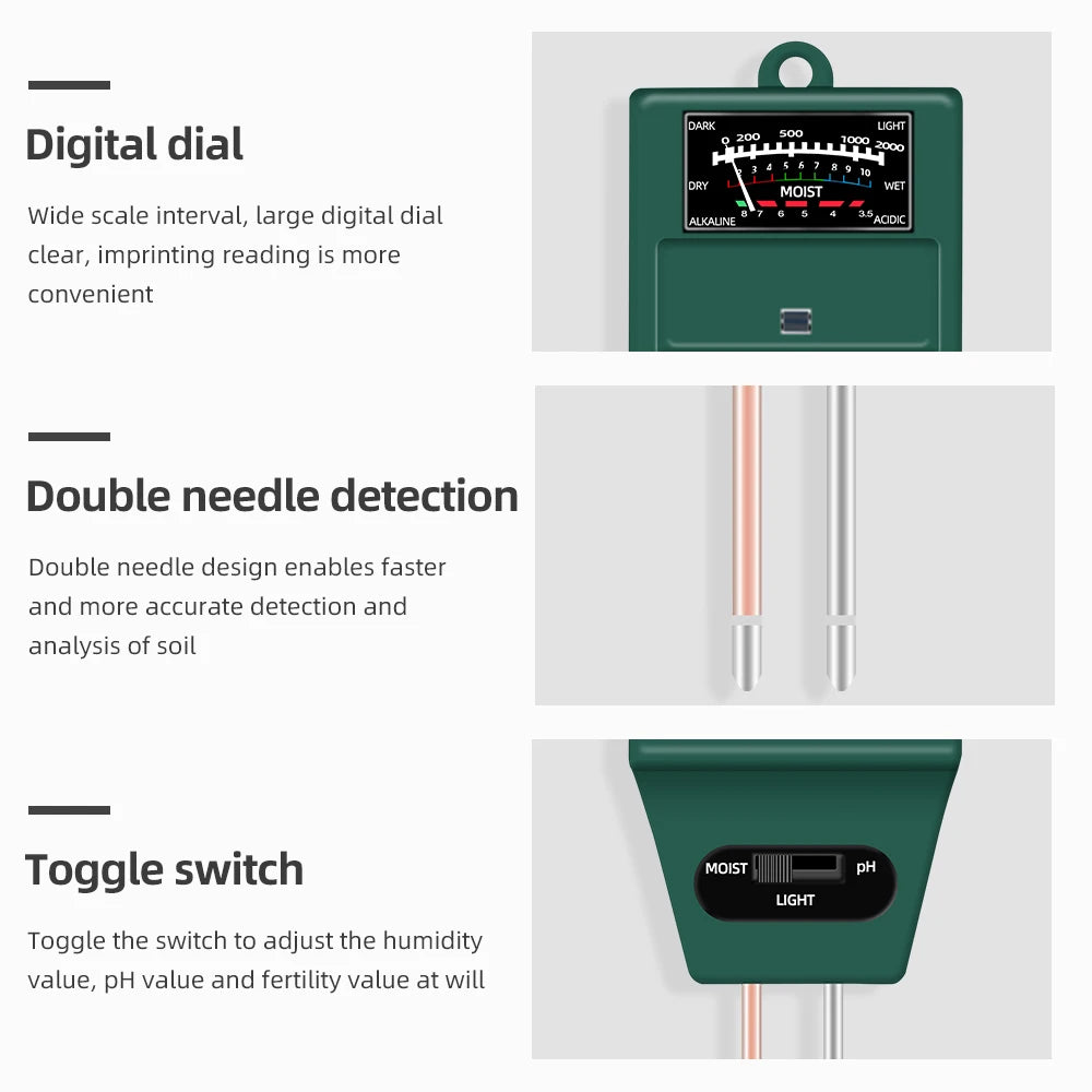 5-in-1 Soil PH Meter | Moisture, Temperature, Sunlight Tester