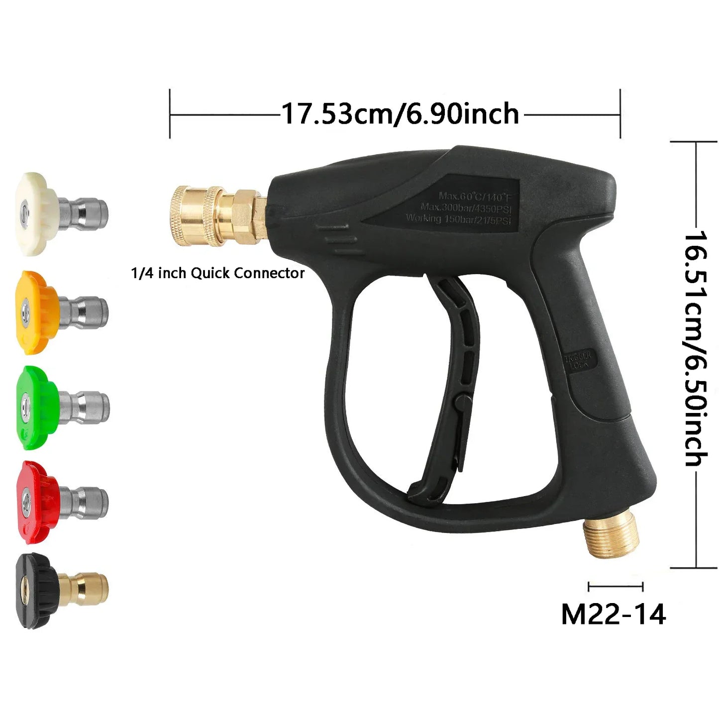 High Pressure Washer Gun 5 Nozzles & M22 Coupler for Car & Garden Cleaning