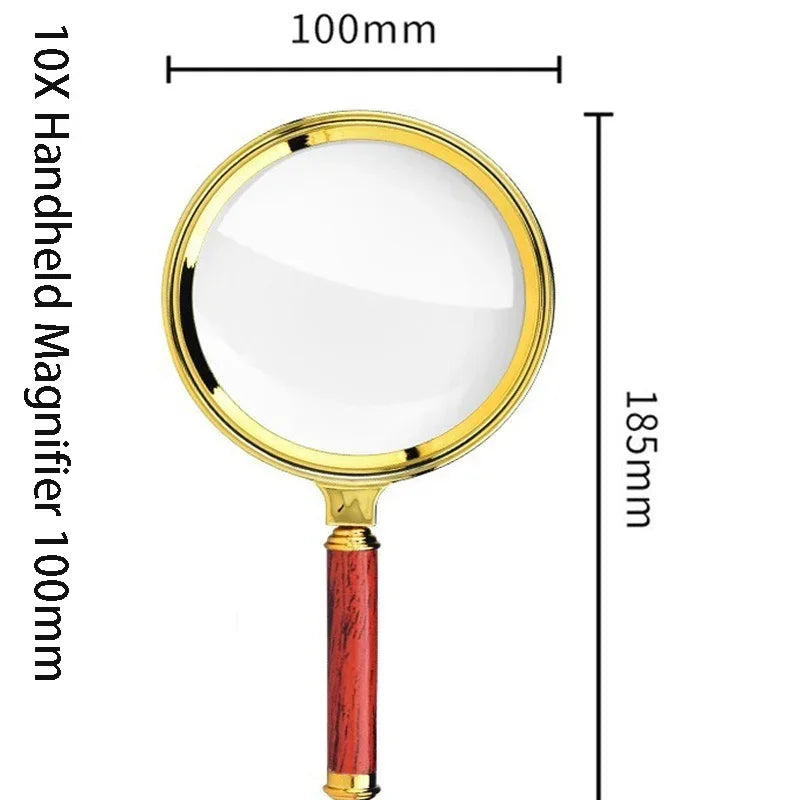 10X Handheld Magnifying Glass 60/70/80/90/100mm Lens Magnifier For Science Seniors Reading Inspection Map Glass Magnifier Loupe