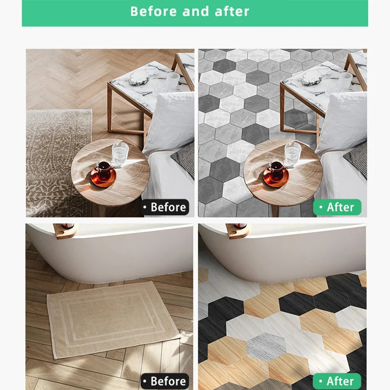 Moroccan Style Hexagonal Floor Stickers – Non-Slip Waterproof Decals