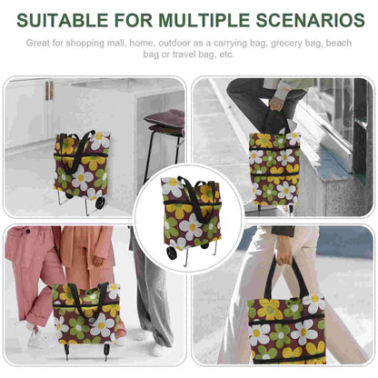 Large Foldable Grocery Tote Bag with Wheels & Trolley