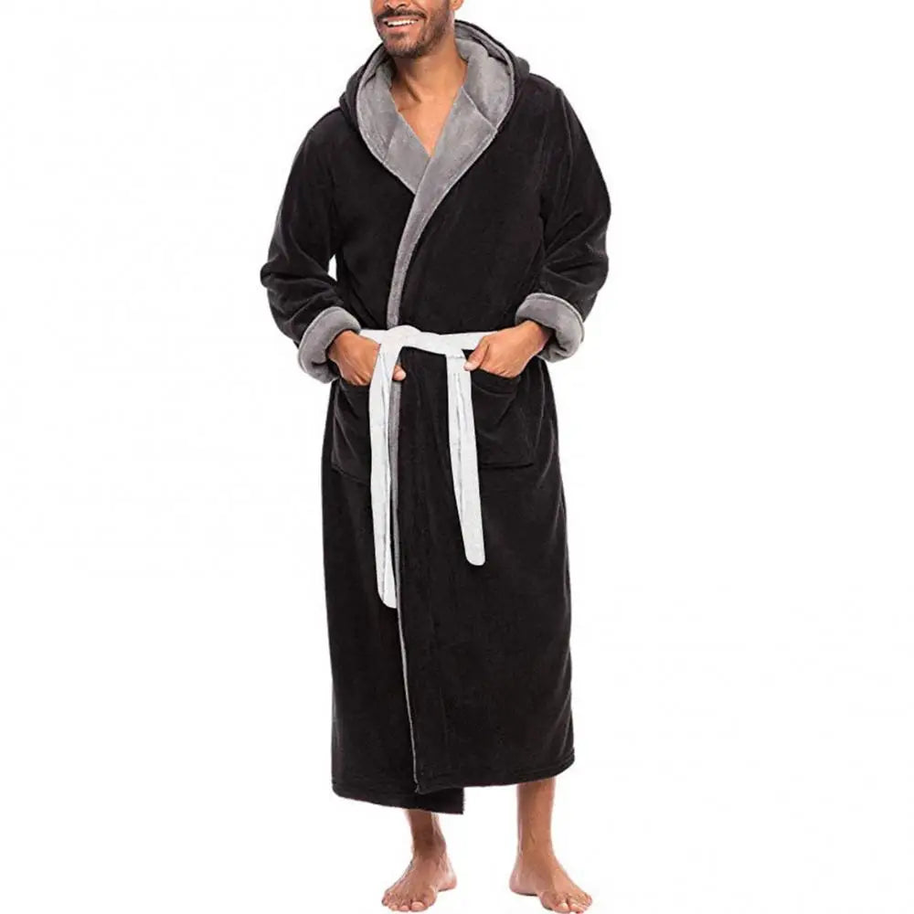 Mens Bathrobe Man Long Sleeve Winter Warm Nightwear Casual Flannel Robe Sleepwear Plush Male Bath Robe Nightgown