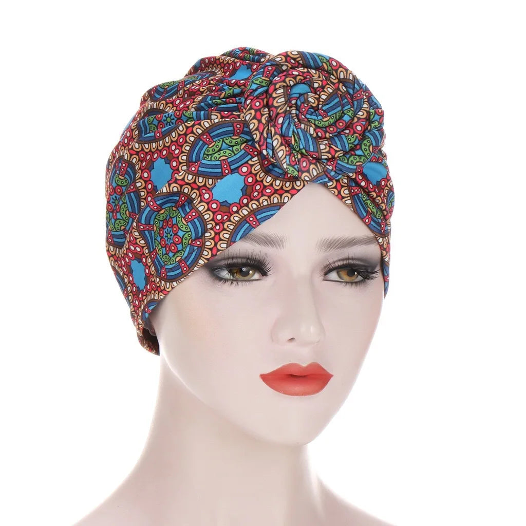 Lady Bandanas Girl Women African Tradition Circle Design Stretchy Turban Cap Female Chemotherapy Headwear Braid Hat HT241