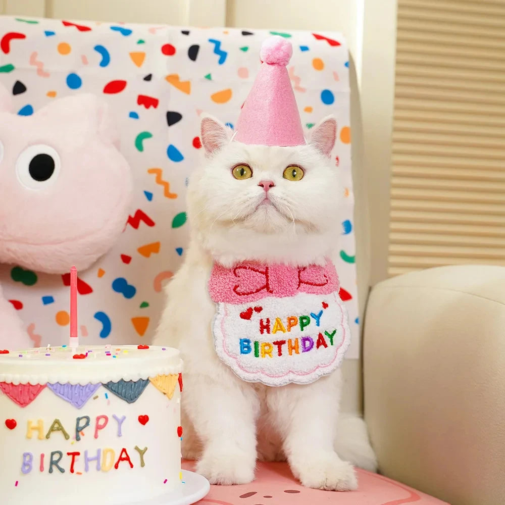 Cute Puppy Birthday Scarf & Hat Set – Perfect for Small Medium Pets