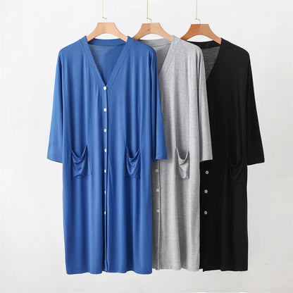 2024 Summer Men's Pajamas Robe Modal Cardigan Sleepwear Loose Bathrobe Male Shirt Dress Casual Draped Home Clothes for Men