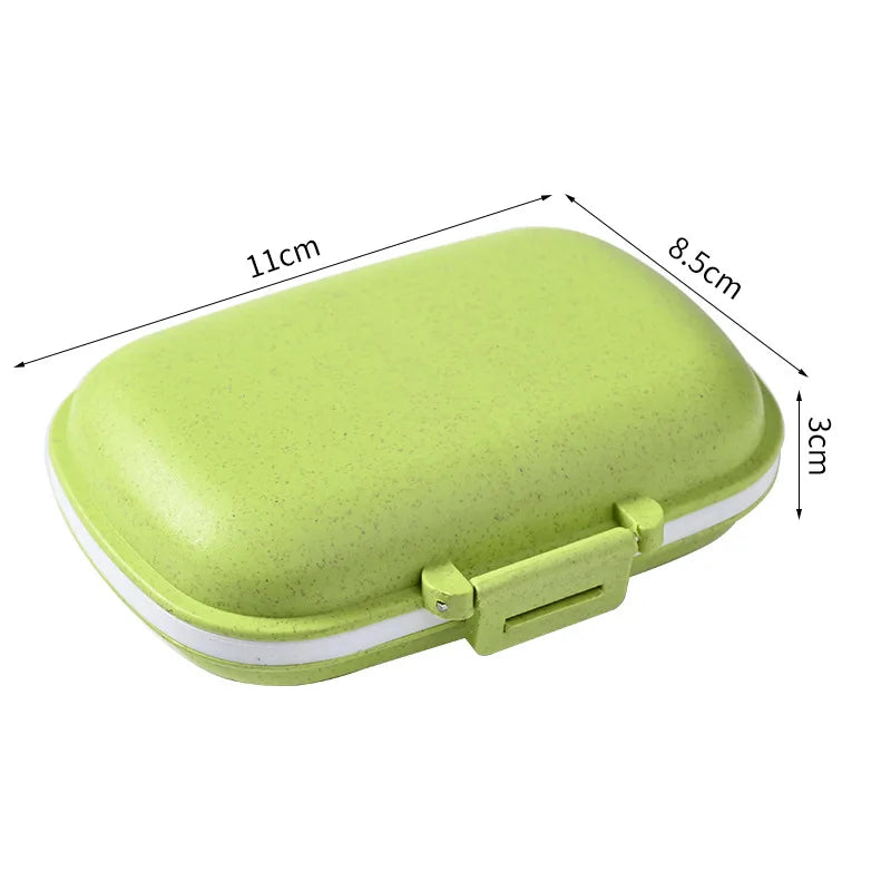 Mini Portable 8 Grids Pill Box Travel Medicine Organizer Container Wheat Sealed Tablets Storage Dispenser Box for Medicines