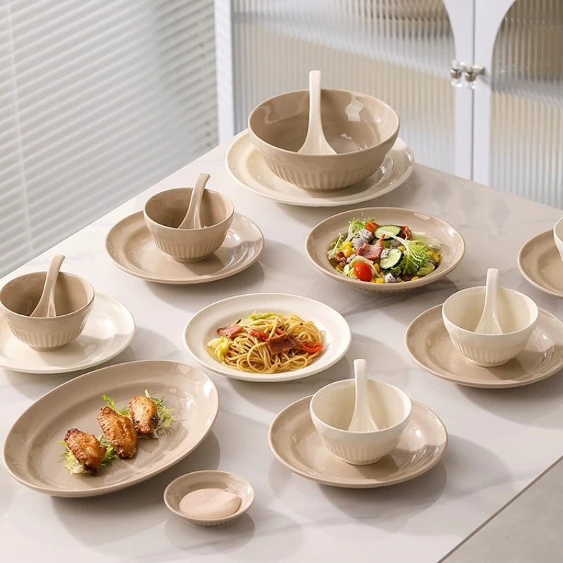 Cream Style Ceramic Bowl Set | High-End Japanese & Chinese Tableware, Kitchen Accessories