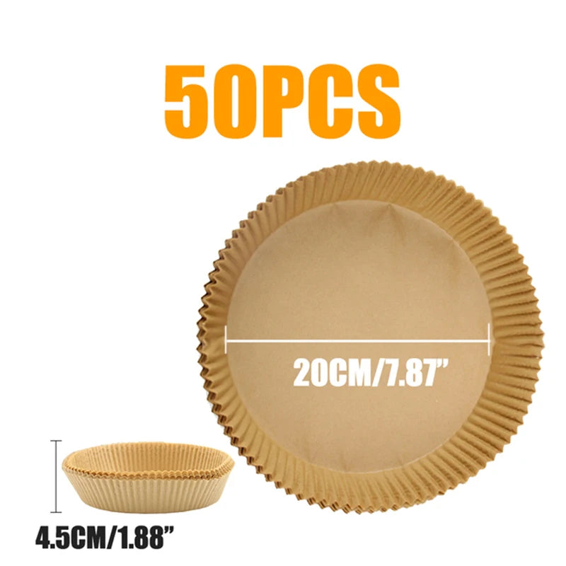 50Pcs Air Fryer Disposable Parchment Paper Liner Oil-proof Paper Tray Non-Stick Baking Mat Air Fryer Accessories SquareRound