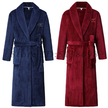 Winter Thicken Long Robe Men Women Flannel Sleepwear Plus Size 3XL 4XL Bathrobe Gown Home Wear Coral Fleece Soft Warm Nightwear