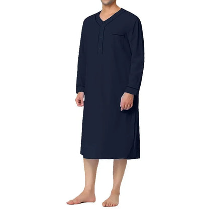 European and American Men's Home Furnishing Pajamas New 2024 Spring Muslim Mid Length Comfortable Loose Solid Color Pajamas