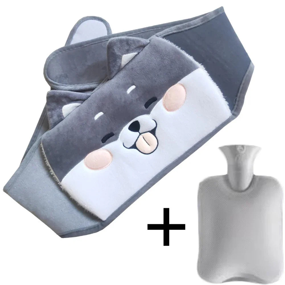 1 Set 1000ml Hot Water Bottle Bag With Plush Waist Cover For Pain Relief Winter Warm Waist Bag Stomach Abdominal Band Wrap