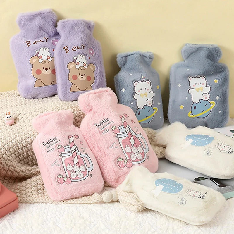 Cartoon Plush Rabbit Bear Hot Water Bottle Water Filling Velvet Small Portable Student Hand Warmer Cute Warm Water Bag