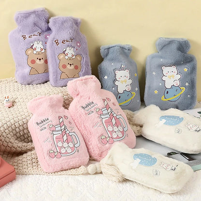 Cartoon Plush Rabbit Bear Hot Water Bottle Water Filling Velvet Small Portable Student Hand Warmer Cute Warm Water Bag