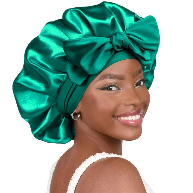 New Women Satin Solid Sleeping Hat with Stretchy Tie Band Elastic Night Shower Cap Adjustable Hair Head Cover Bonnet turban