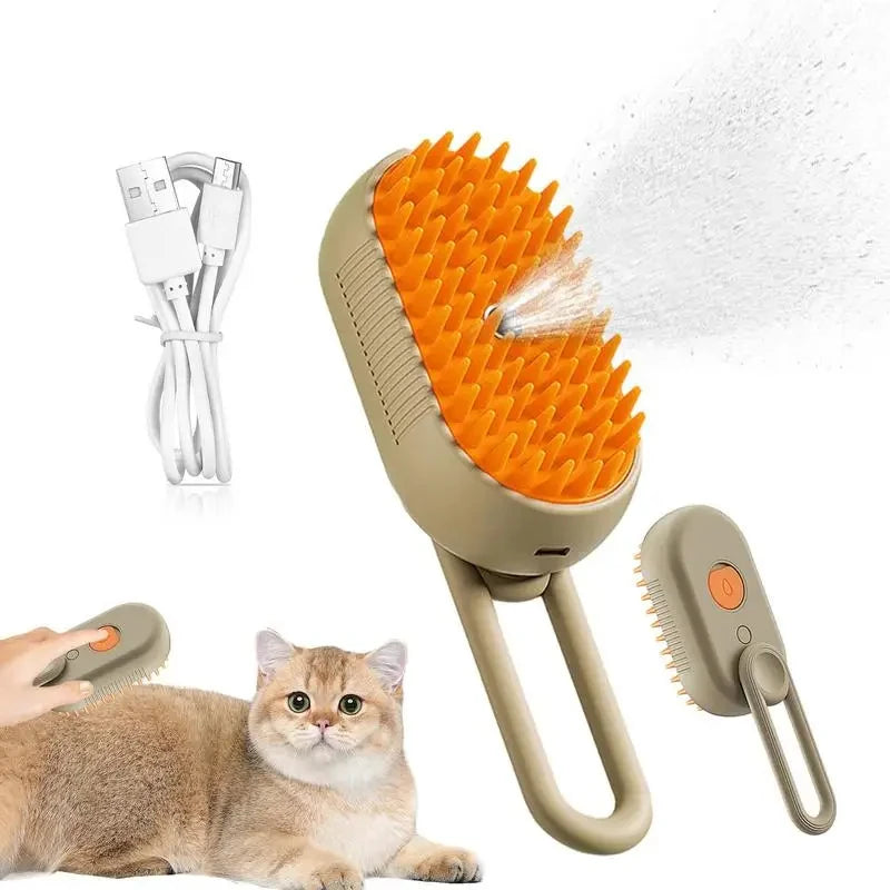 3-in-1 Steamy Dog Brush – Electric Spray for Pet Grooming