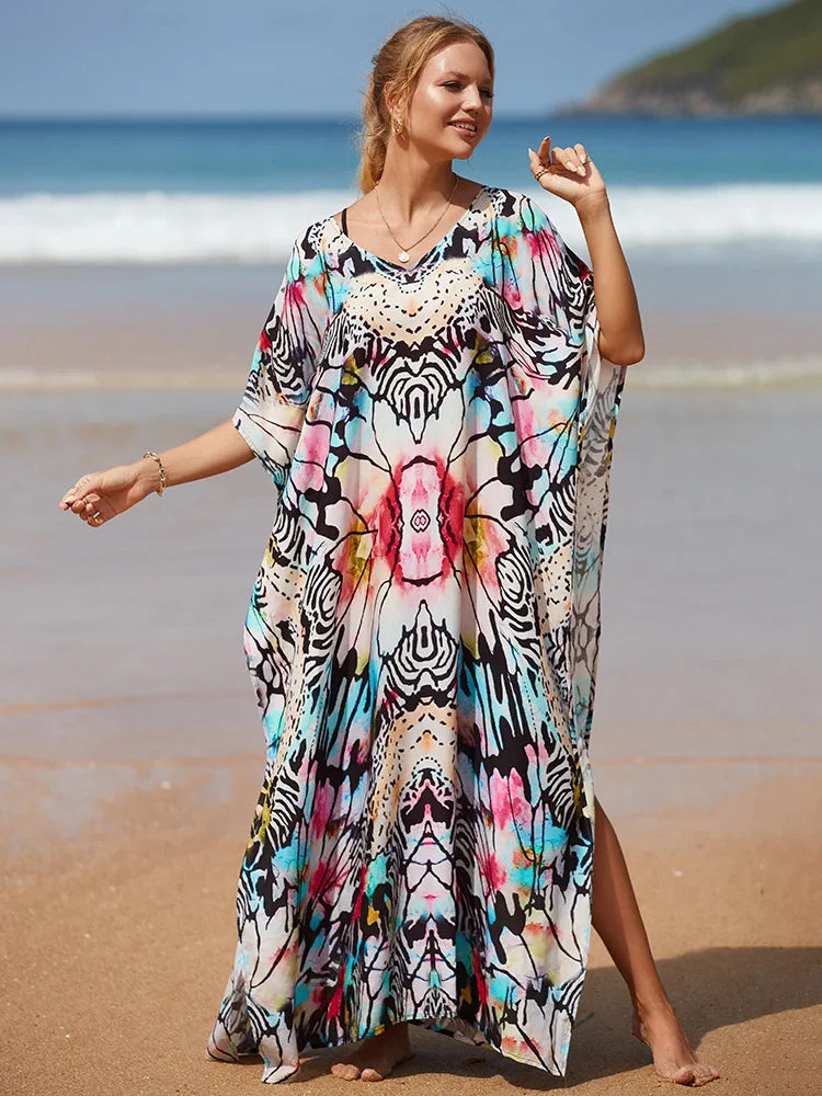 Women's Long Caftans Print Bathing Suit Cover Up Casual Beach Maxi Dress Abaya Beach Outfits Boho Clothes