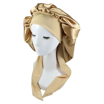 New Satin Solid Sleeping Hat With Stretchy Tie Band Elastic For Women Night Shower Cap Adjustable Hair Head Cover Bonnet Turban