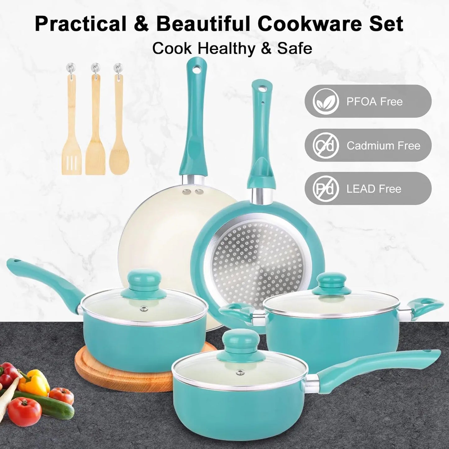 11-Piece Nonstick Pots & Pans Set, Ceramic Induction Cookware, Stay-Cool Handles