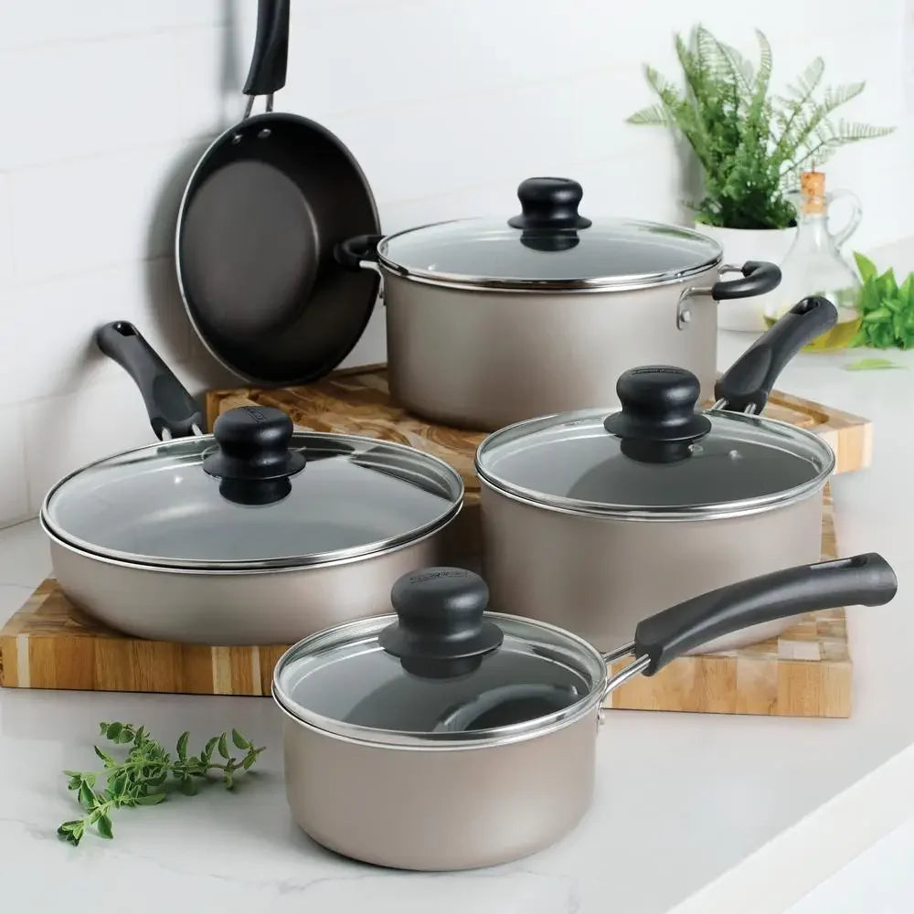 9-Piece Nonstick Cookware Set, Aluminum, Stay-Cool Handles & Glass Lids